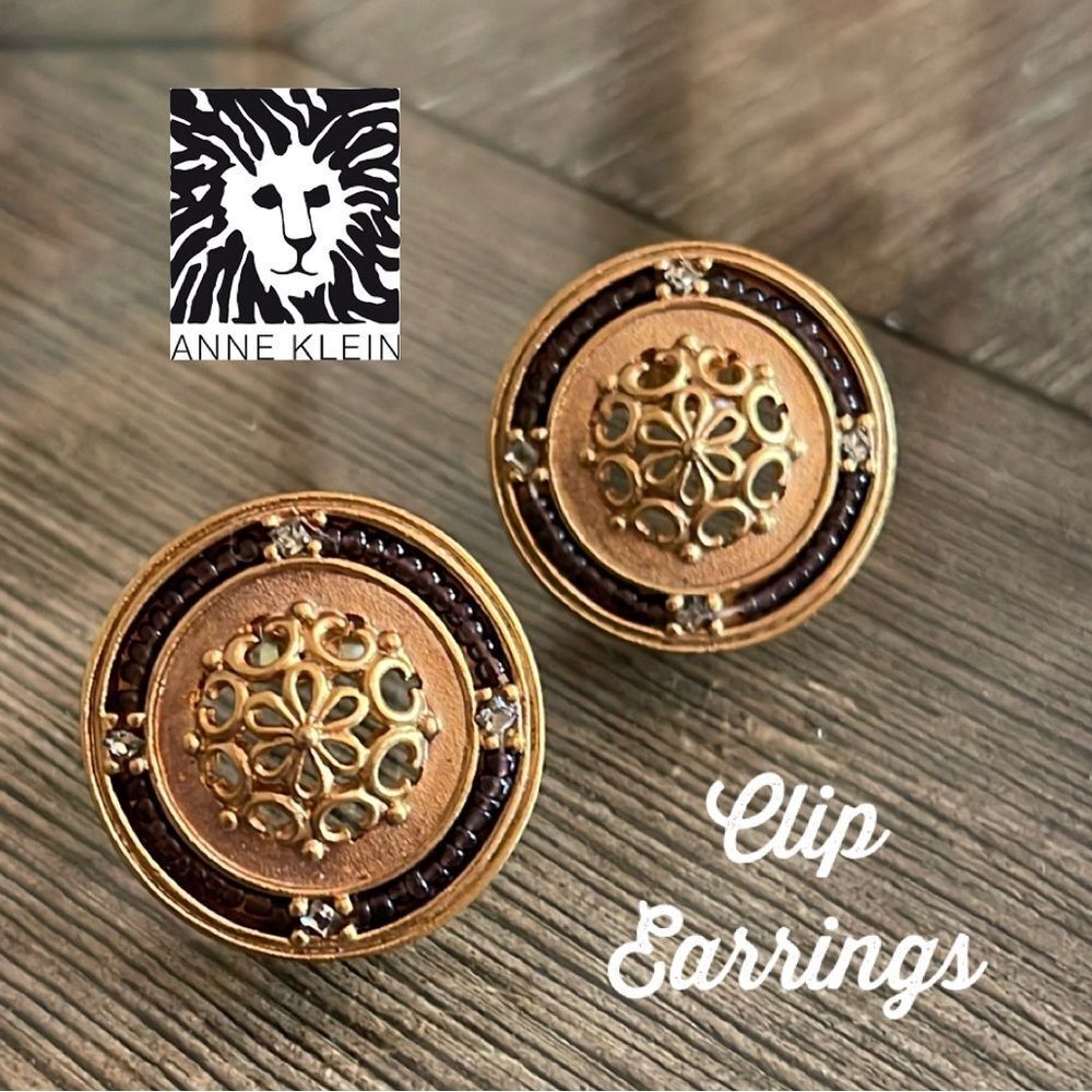 Vintage Anne Klein Gold-tone Medallion Clip Earrings